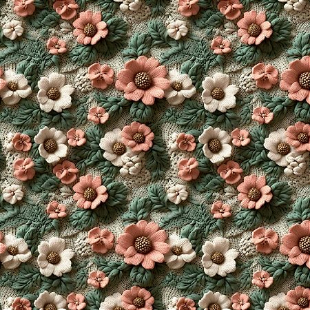 Tricoline Digital Floral Crochê, 100%Algodão, 50cm x 1,50mt