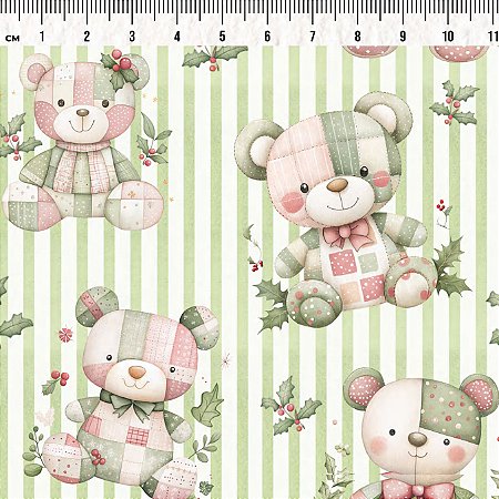 Tricoline Natal Ursinhos Clarinho, 100%Algodão 50cm x 1,50mt