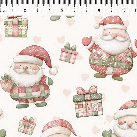 Tricoline Natal Papai Noel Clarinho 100%Algodão 50cm x 1,50m