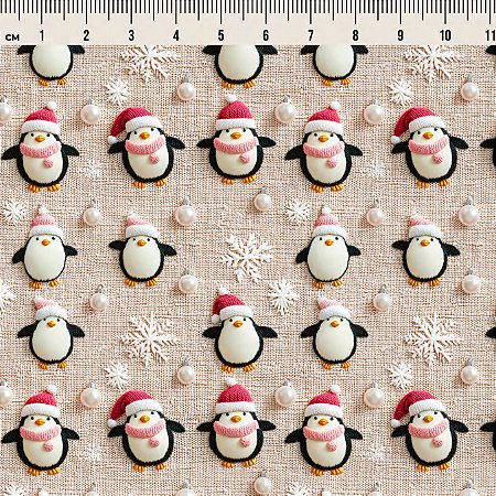 Tricoline Natal Pinguim Pastel, 100% Algodão, 50cm x 1,50mt