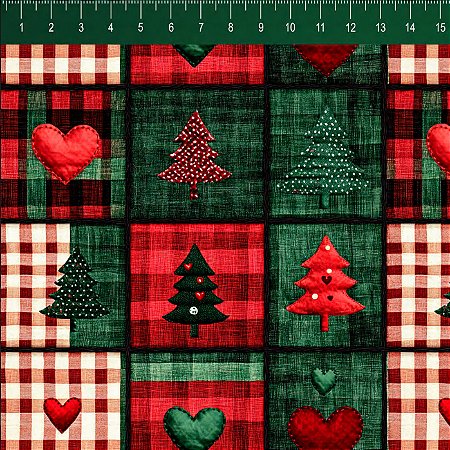 Tricoline Natal Hearts and Trees 01, 100%Alg., 50cm x 1,50mt