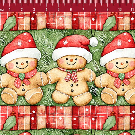 Tricoline Natal Greeny Gingerbread 100%Algodão 50cm x 1,50mt