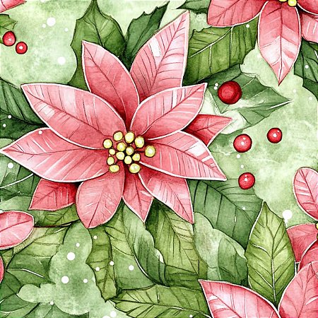 Tricoline Natal Greeny Poisentia, 100% Algodão 50cm x 1,50mt