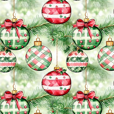 Tricoline Natal Greeny Ornaments 100% Algodão, 50cm x 1,50mt