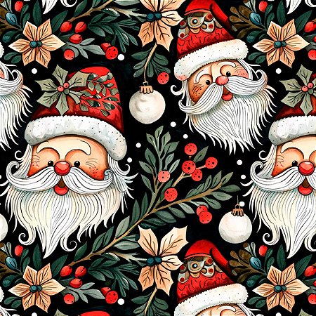 Tricoline Digital Natal Old Santa, 100%Algodão 50cm x 1,50mt