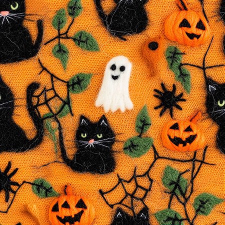 Tricoline Halloween Hall Gatos, 100% Algodão, 50cm x 1,50mt