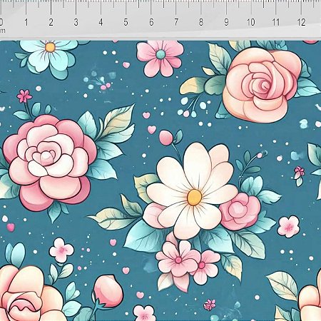 Tricoline Digital Patty Flor Grande, 100%Alg., 50cm x 1,50mt