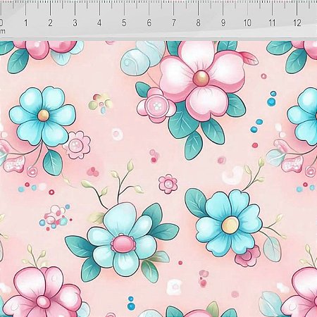 Tricoline Digital Patty Flor Rosê 100%Algodão, 50cm x 1,50mt
