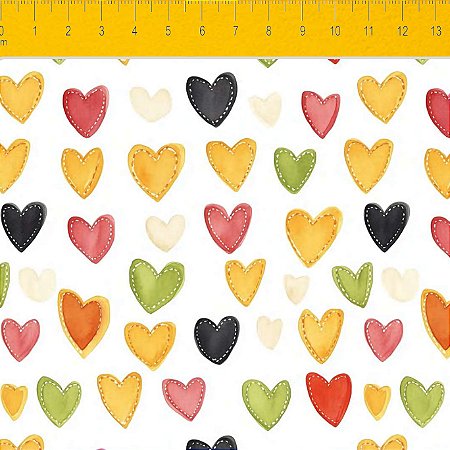 Tricoline Digital Bee Corações, 100% Algodão, 50cm x 1,50mt