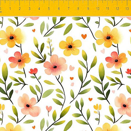 Tricoline Digital Bee Flores, 100% Algodão, 50cm x 1,50mt