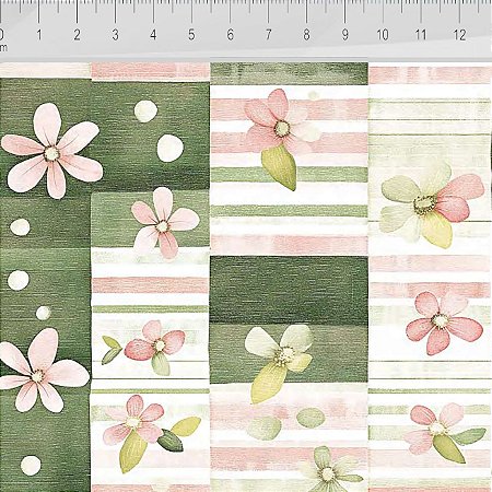 Tricoline Digital Valentina Patch 100%Algodão, 50cm x 1,50mt