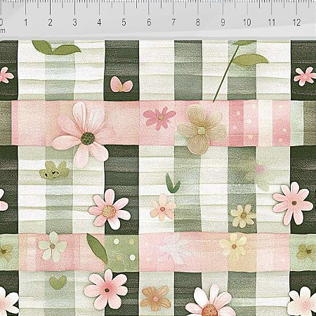 Tricoline Digital Valentina Listras e Flores, 50cm x 1,50mt