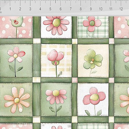 Tricoline Digital Valentina Quadros com Flores 50cm x 1,50mt