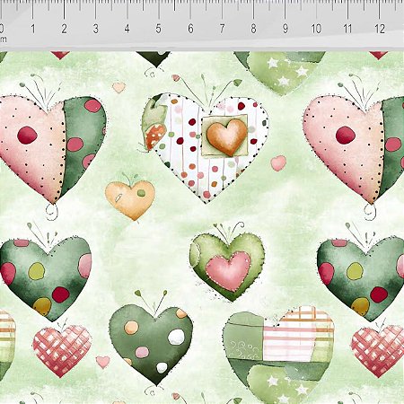 Tricoline Digital Valentina Corações 100%Alg., 50cm x 1,50mt