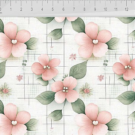 Tricoline Digital Valentina Flor, 100%Algodão, 50cm x 1,50mt