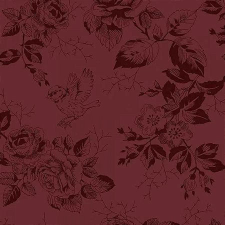 Tricoline Fleur Vinho, 100% Algodão, 50cm x 1,50mt