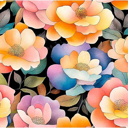 Tricoline Digital Water Peonies, 100% Algodão, 50cm x 1,50mt