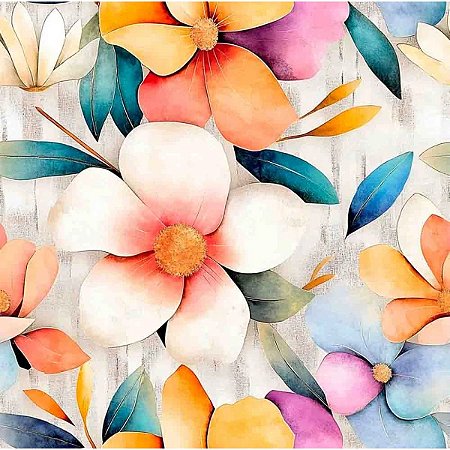 Tricoline Digital Water Blossom, 100% Algodão, 50cm x 1,50mt