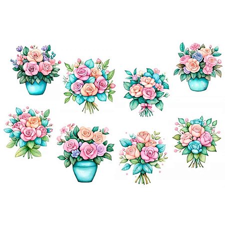 Estampa Fácil Bouquets Rosas Acqua