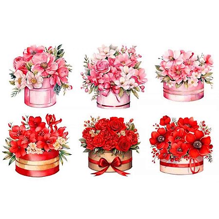 Estampa Fácil Caixas com Flores Rosa e Vermelho