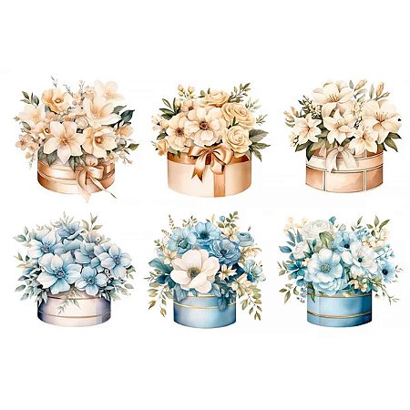 Estampa Fácil Caixas com Flores Creme e Azul