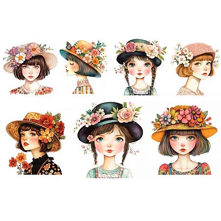 Estampa Fácil Meninas Vintage com Chapéu