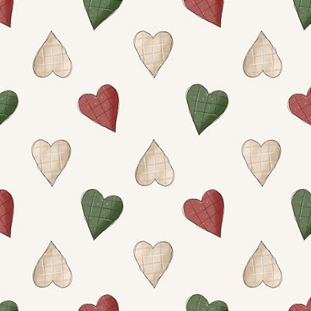 Tricoline Digital Corações Natal Aquarelados, 50cm x 1,50mt