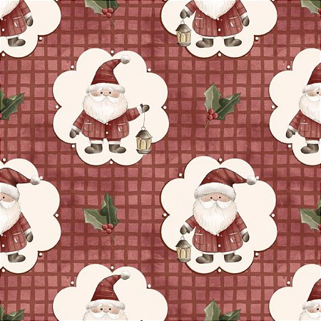 Tricoline Digital Noel no Camafeu Vermelho, 50cm x 1,50mt