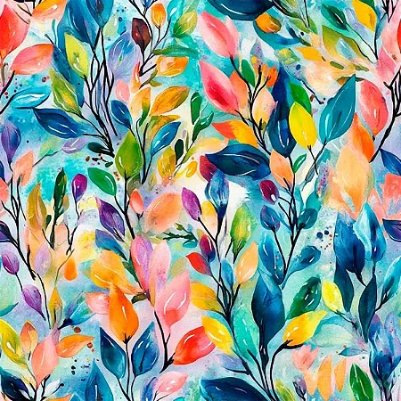 Tricoline Digital PP Folhas, 100% Algodão, 50cm x 1,50mt