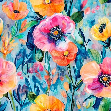Tricoline Digital PP Jardim Laranja, 100%Alg., 50cm x 1,50mt