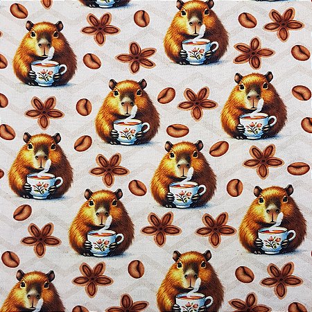 Tricoline Digital Capivara e Café, 100% Alg., 50cm x 1,50mt
