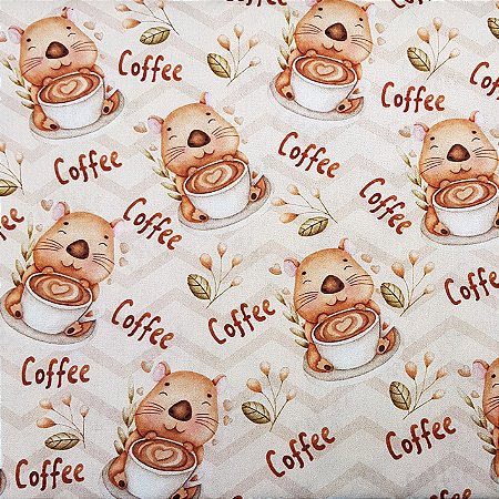 Tricoline Digital Capivara Coffee, 100% Alg., 50cm x 1,50mt
