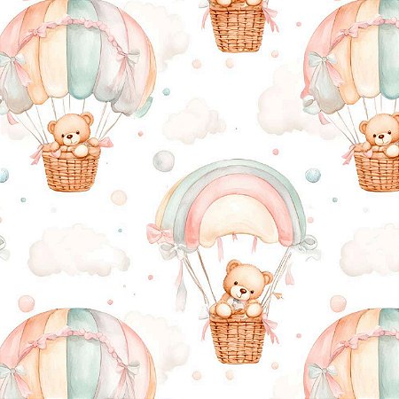 Tricoline Digital Heaven Ursos com Balão, 50cm x 1,50mt