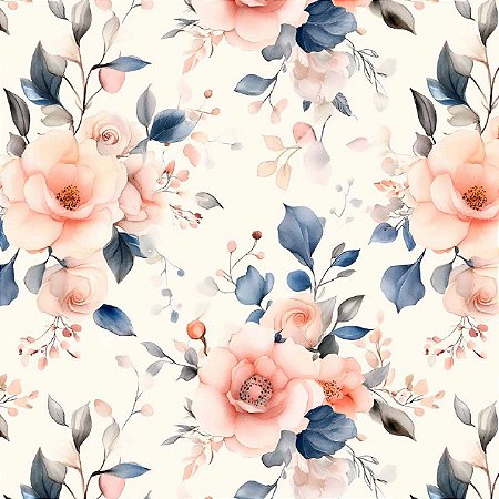 Tricoline Digital Floral Grande, 100% Algodão, 50cm x 1,50mt