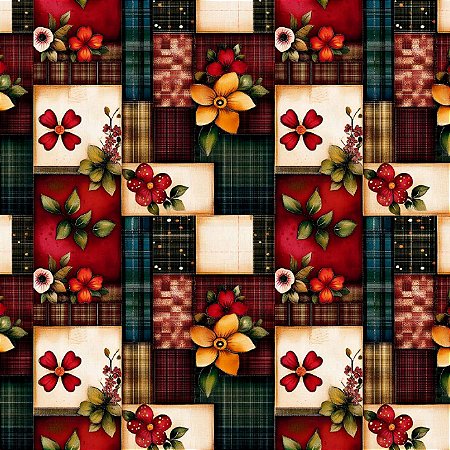 Tricoline Digital Madagascar Floral Patchwork, 50cm x 1,50mt