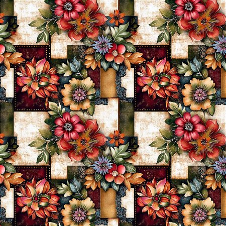 Tricoline Madagascar Floral Fundo Geométrico, 50cm x 1,50mt