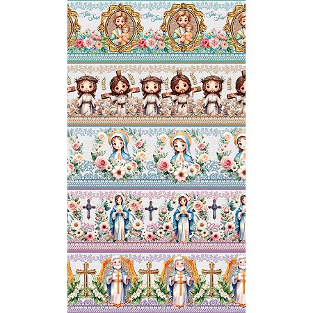 Tricoline Digital Barrado Santinhos, 100%Alg., 50cm x 1,50mt