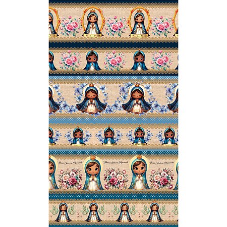 Tricoline Digital Barrado Nossa Senhora 100%Alg 50cm x 1,50m