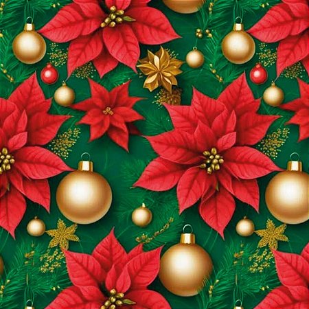Tricoline Digital Flores de Natal, 100%Algodão 50cm x 1,50mt