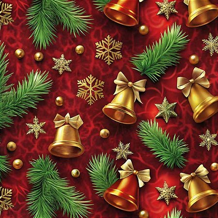 Tricoline Digital Sinos de Natal, 100% Algodão 50cm x 1,50mt