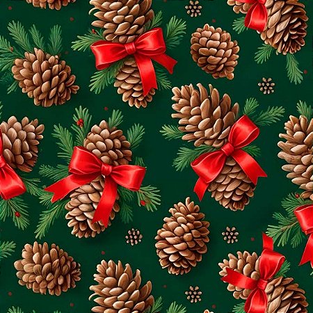 Tricoline Digital Pinha de Natal, 100% Algodão 50cm x 1,50mt