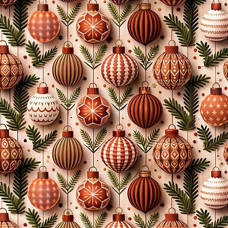 Tricoline Digital Bolas de Natal, 100% Algodão 50cm x 1,50mt