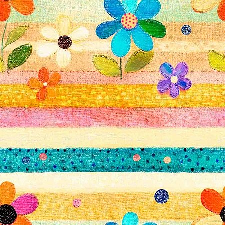 Tricoline Digital Listrado Flores 100%Algodão, 50cm x 1,50mt