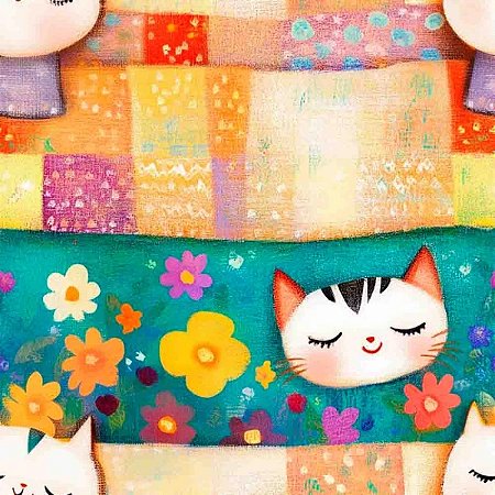 Tricoline Digital Faixa Gatos, 100% Algodão, 50cm x 1,50mt