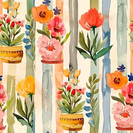 Tricoline Digital Peach Vase, 100% Algodão, 50cm x 1,50mt