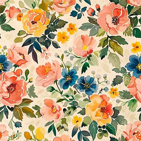 Tricoline Digital Peach Flower, 100% Algodão, 50cm x 1,50mt