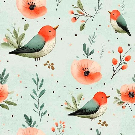 Tricoline Digital Pássaros Acquared, 100%Alg., 50cm x 1,50mt