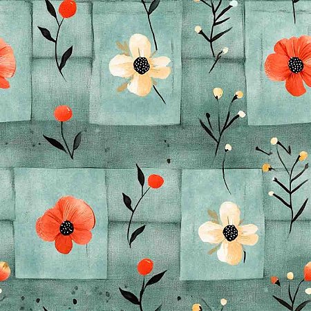 Tricoline Digital Patch Floral Acquared 100%Alg 50cm x 1,50m