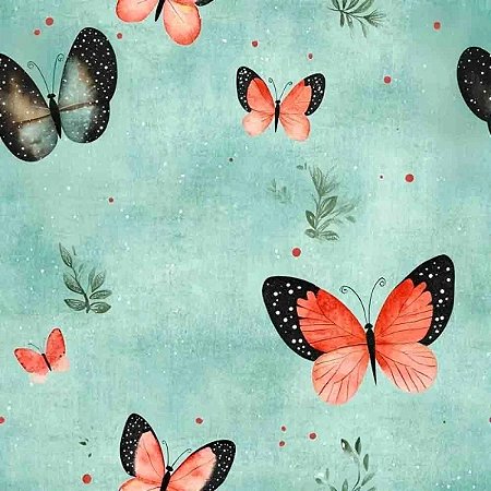 Tricoline Digital Borboletas Acquared, 100%Alg 50cm x 1,50mt