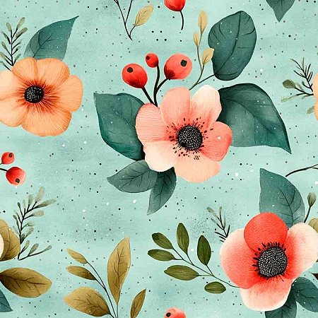 Tricoline Digital Floralzinho Acquared 100%Alg 50cm x 1,50mt